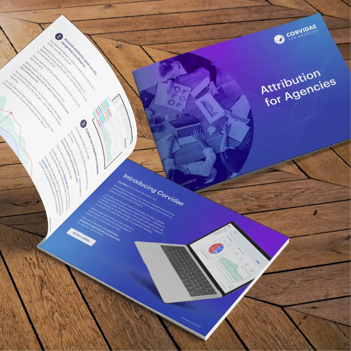 A Corvidae booklet on a wooden floor