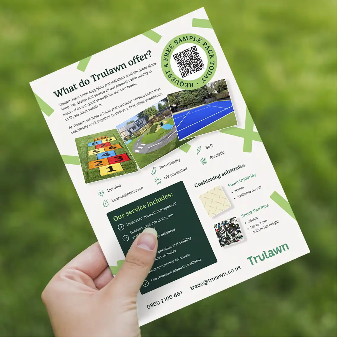 A leaflet advertsing Trulawn artificial grass