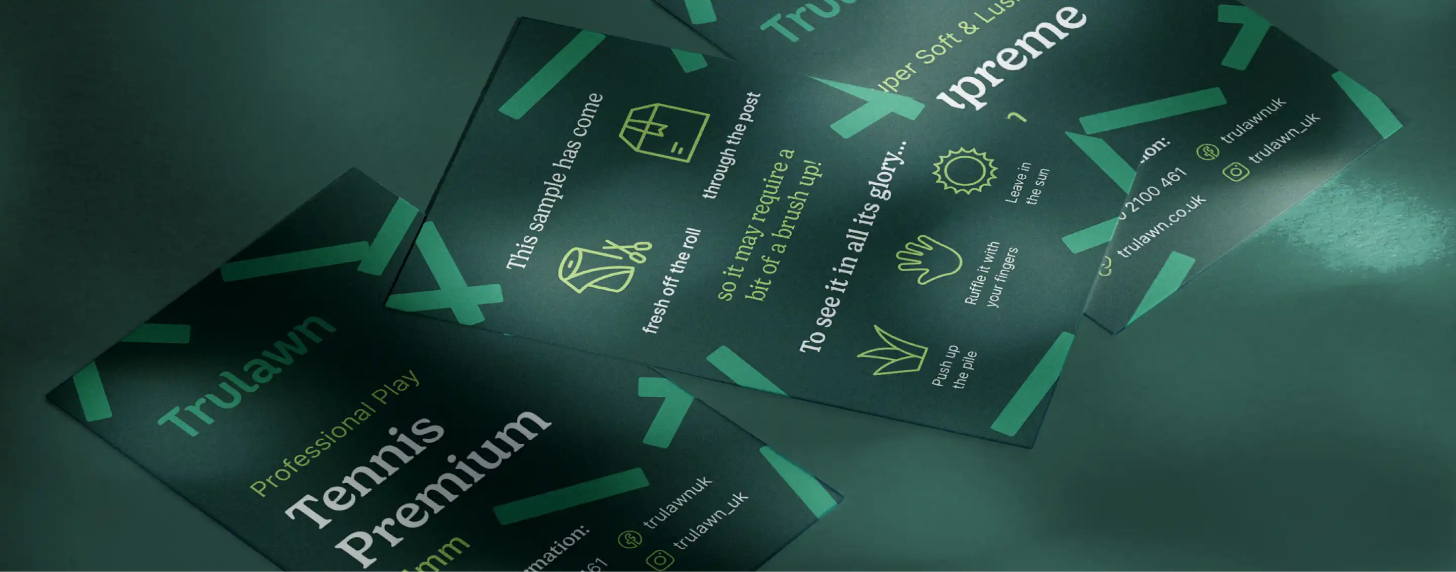 Three artificial grass sample labels