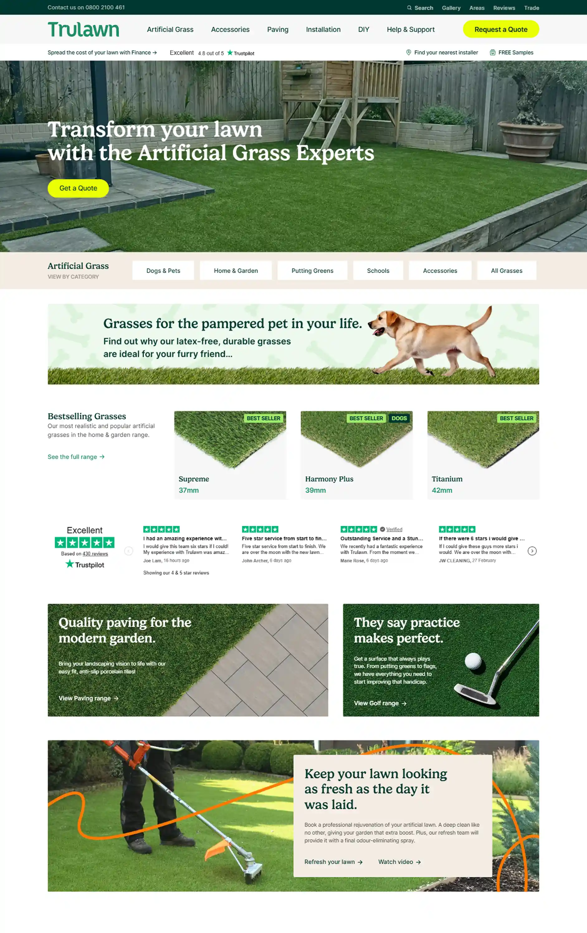 A screenshot of the Trulawn website homepage